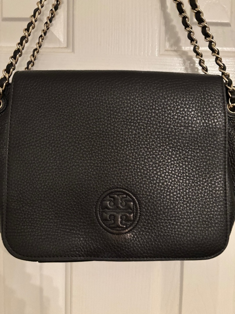 EUC Tory Burch Black Pebble Leather Shoulder/Crossbody Flap Bag
